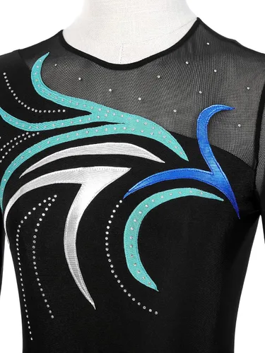 Miniatura 6 de Vestido de patinaje sobre hielo artístico para mujer, malla de retazos, uniformes de baile mayoreta, leotardos de ballet