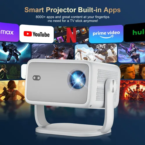 Miniatura 4 de Proyector nativo 1080P 4K, 600 lúmenes ANSI, WiFi y Bluetooth, aplicaciones integradas, enfoque eléctrico y Keystone automático, mini proyector