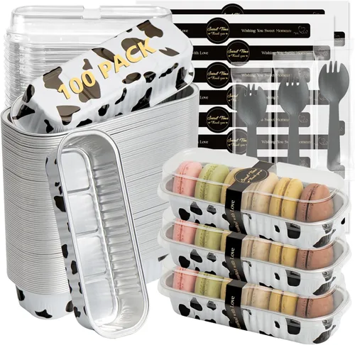 Miniatura 9 de Ruckae Paquete de 100 Mini Moldes para Pan Mini Moldes para Hornear Pan con Tapas y Cucharas, Moldes de Papel de Aluminio Desechables, Moldes