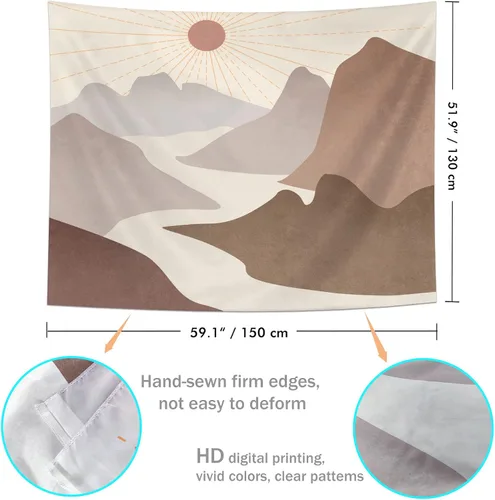 Miniatura 6 de SUOTEMEIFEI Tapiz bohemio de sol de montaña, arte simple, diseño de amanecer, naturaleza, puesta de sol, paisaje, abstracto, estético, decoración