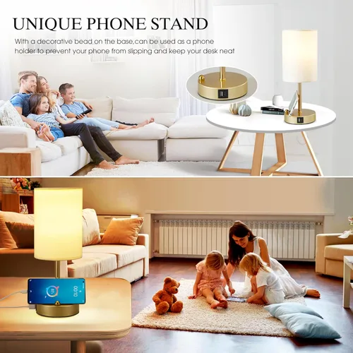 Miniatura 6 de Lámpara de mesa de control táctil Briever para dormitorio, lámpara de mesita de noche regulable de 3 vías con puertos de carga USB, lámpara