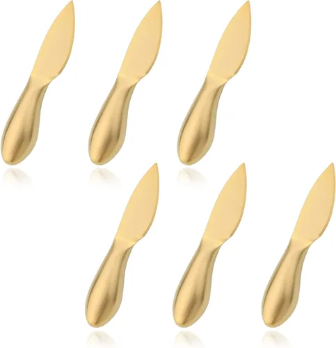 Miniatura 13 de JASHII Juego de 6 cuchillos esparcidores de mantequilla de queso dorado, juego de espátula de mermelada de una sola pieza, juego de cuchillos