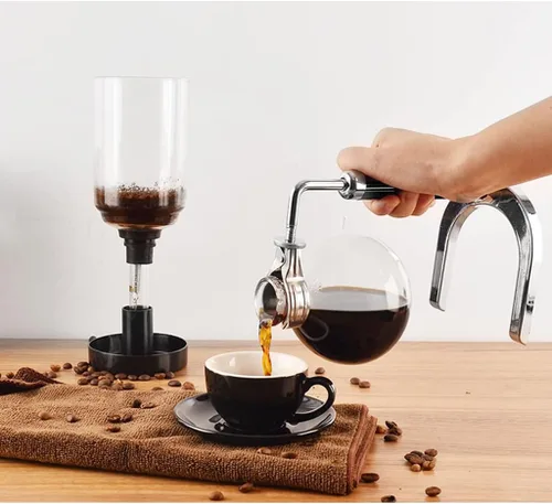 Miniatura 3 de JITEM Cafetera Syphon Cafetera manual retro de vidrio al vacío, percoladores de 3 tazas de vidrio de mesa de sifón para café o té
