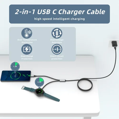Miniatura 4 de Cable de carga USB C 2 en 1 para Samsung Galaxy Watch 8/8 Classic/7/FE/Ultra/6/6 Classic/5/5 Pro/4/4 classic/3/Active 2/Active y Galaxy