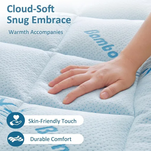 Miniatura 5 de Cubrecolchón refrescante King – Protector de colchón extra suave, viscosa transpirable hecha de bambú para aliviar el dolor de espalda, funda