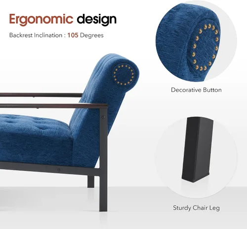 Miniatura 8 de MCombo Sillones decorativos modernos, sillón tapizado de felpilla, silla ergonómica para sala de estar HQ417 (1, azul oscuro)