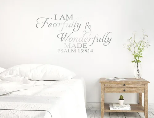 Miniatura 6 de 46 x 24 pulgadas, texto en inglés "I Am Fearfully and Wonderfully Made Salmo 139:14, Biblia cristiana, versículo bíblico, calcomanía de pared, mural