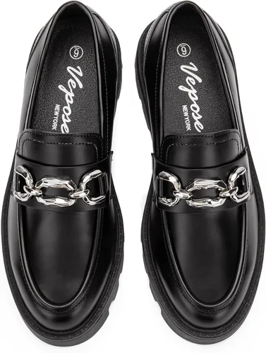 Miniatura 7 de Vepose Mocasines casuales de plataforma 8081 para mujer, mocasines negros con punta redonda