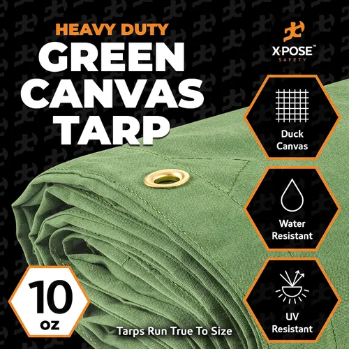 Miniatura 3 de Xpose Safety Lona de Lona - Lonas de Lona Verde de 10oz Resistentes al Agua con Ojales de Latón - Lona Multiusos para Exteriores para Campamento