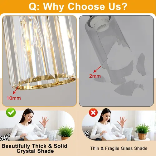 Miniatura 7 de Paquete de 2 luces colgantes para isla de cocina, modernas lámparas colgantes doradas, mini candelabro de cristal para isla de cocina, lámparas