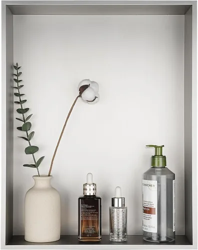 Miniatura 19 de JQK Niche de ducha sin necesidad de azulejos, estante de baño de níquel cepillado de 4 x 14 pulgadas, estante organizador de ducha empotrado