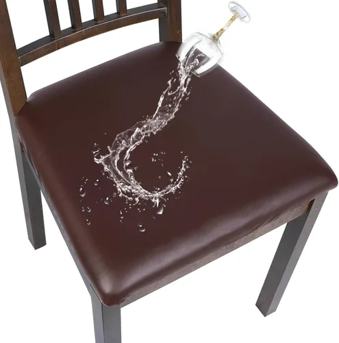 Miniatura 9 de SearchI Fundas impermeables de cuero PU para asientos de sillas de comedor, paquete de 6 fundas elásticas para sillas de comedor, protectores