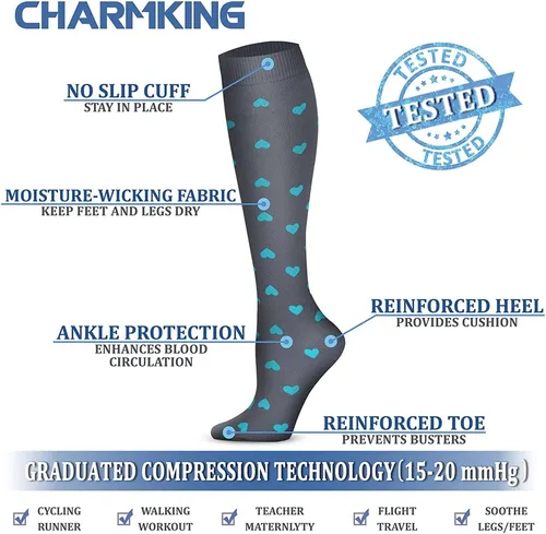 Miniatura 138 de CHARMKING - Calcetines de compresión para mujeres y hombres (3 pares), 15-20 mm Hg, el mejor apoyo para atletismo, running o ciclismo, mejora