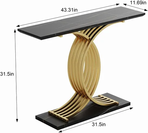 Miniatura 2 de Mesa consola de 43.3 pulgadas con patas de metal entrelazadas doradas, mesa de entrada decorativa negra y dorada, 43.31 x 11.69 x 31.5 pulgadas