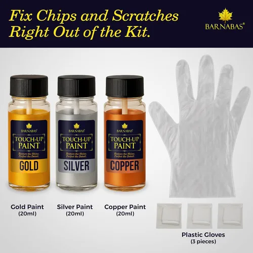 Miniatura 2 de Barnabas Juego de Pintura para Dorado – Pinturas de 20ml (0.68 fl oz) Oro, Plata, Cobre con 3 Guantes para Manualidades, Arte, Retoques de Muebles