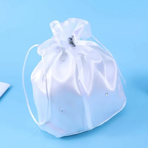 Miniatura 3 de BESTOYARD Bolso de mano de satén con decoración de flores de perlas, bolso de dama de honor con cordón para artículos esenciales del día de la boda