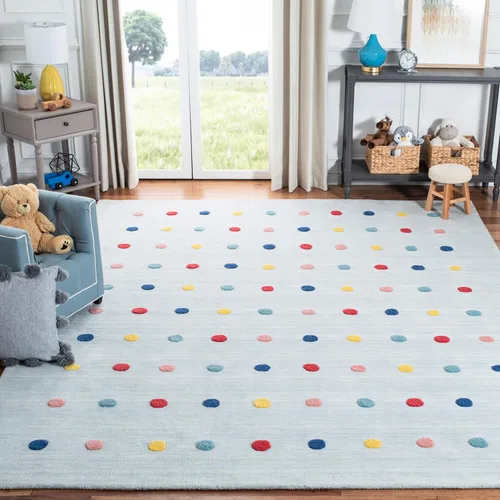 Miniatura 17 de SAFAVIEH Colección Kids - Alfombra decorativa de 3 x 5 pies, color gris, hecha a mano, de lana de lunares, ideal para zonas de alto tráfico