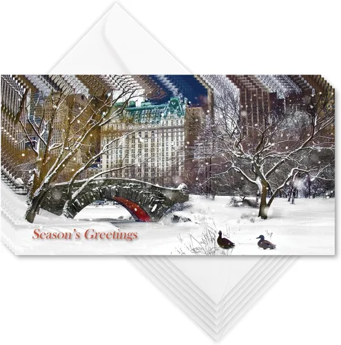 Love Bridge Central Park New York City Holidays - Juego de 6 tarjetas de felicitación de 6 1/4 x 3 1/4 pulgadas, juego de 6 tarjetas y 6 sobres,