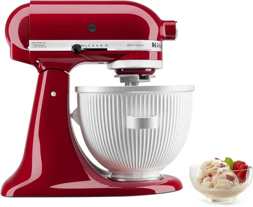 Miniatura 2 de KitchenAid Accesorio para hielo de afeitado, KSMSIA, blanco, 4 moldes y batidora KitchenAid para hacer helados, 2 cuartos de galón, color blanco