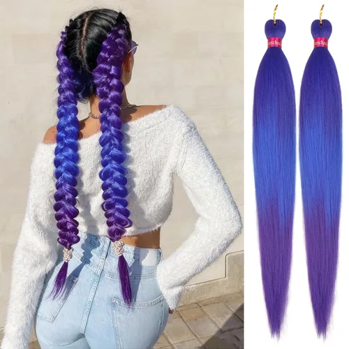 Miniatura 24 de Cabello trenzado preestirado, cabello trenzado degradado de 28 pulgadas, paquete de 8 extensiones de cabello trenzado de mezcla de colores sedosos
