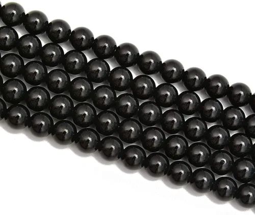 Miniatura 3 de Agujero grande de 0.079 pulgadas de ónix negro liso redondo de 0.394 pulgadas (0.394 in), piedra de energía curativa, cuentas sueltas