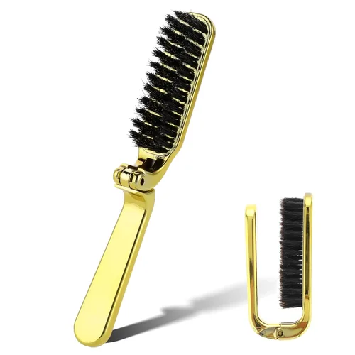 Miniatura 10 de 2 piezas de cepillo plegable de viaje con cerdas de jabalí, bolsillo plegable, rango antiestático, mini herramienta de peinado para barba y cabello