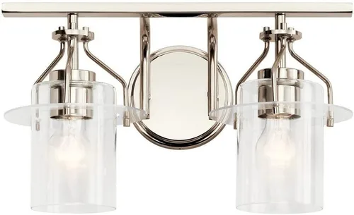 Miniatura 4 de Kichler Everett™ - Lámpara de tocador con 2 luces de 16 pulgadas con cristal transparente en níquel pulido