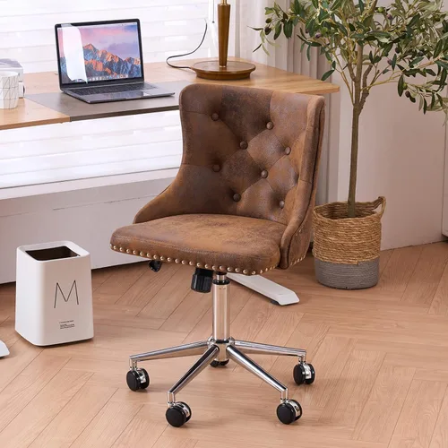 Miniatura 10 de VINGLI Silla de Escritorio de Terciopelo Azul Marino sin Brazos para Oficina en Casa con Base/Ruedas Doradas, Linda Silla de Tocador/Maquillaje