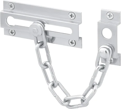Prime-Line U 9909 - Protector de puerta de cadena para puerta y seguridad del hogar, 3-5/16 pulgadas, construcción de latón macizo y acabado cromado