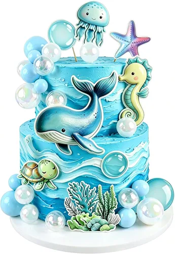 Miniatura 24 de 40 piezas comestibles bajo el mar, sirena, cupcakes, algas, pulpos, estrellas de mar, cupcakes, lindos animales del océano, selecciones de alimentos