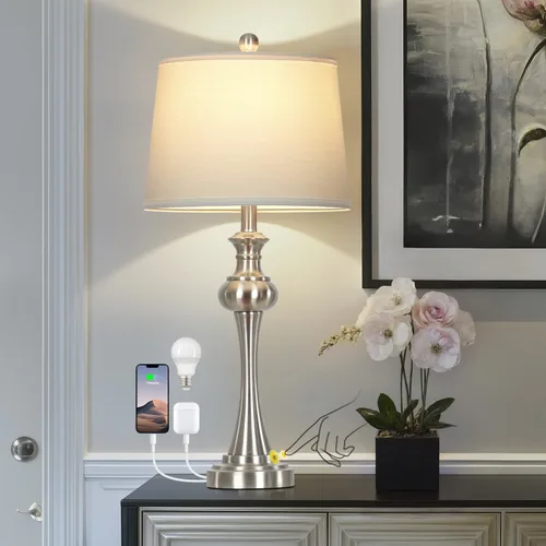 Miniatura 10 de Cinyirong Lámparas de mesa doradas de 28.75 pulgadas, modernas, con control táctil de 3 vías, regulable, con puertos USB A+C y salidas de CA