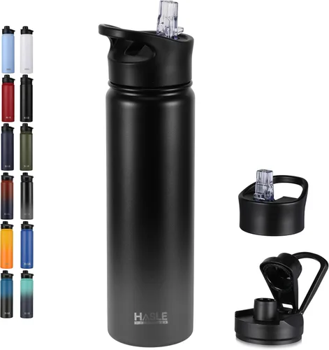 Miniatura 70 de HASLE OUTFITTERS Botella de agua aislada de 22 onzas, botella de agua de acero inoxidable de doble pared, boca ancha con tapa de popote y tapa