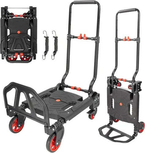 Carro de mano 2 en 1 plegable, carretilla de mano plegable de 330 libras, resistente, combinación de 4 ruedas y 2 ruedas, carrito convertible con