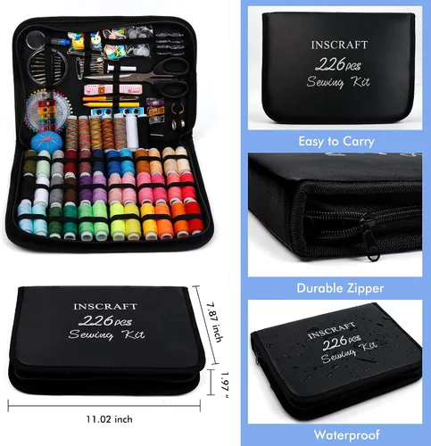 Miniatura 4 de Kit de costura grande, 226 piezas de suministros de costura premium con 43 carretes de hilo XL, funda de cuero, tijeras, hilo, agujas y accesorios