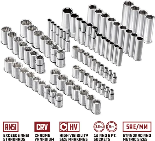 Miniatura 6 de Powerbuilt Juego de herramientas mecánicas de accionamiento de 200 piezas de 1/4 pulgadas, 3/8 pulgadas y 1/2 pulgadas, con juego de llaves SAE