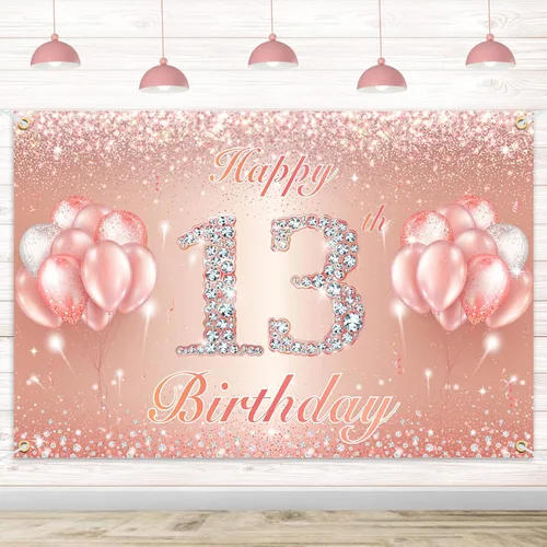 Miniatura 30 de Fondo de pancarta de feliz cumpleaños 10 – Suministros de decoración de fiesta de cumpleaños 10 para niñas o niños – Oro rosa 4 x 6 pies