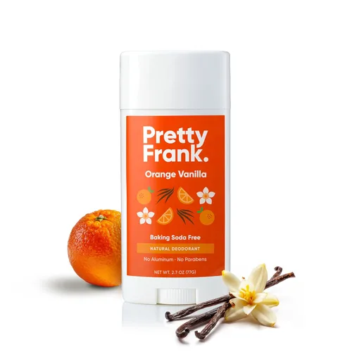 Pretty Frank Desodorante en barra natural sin aluminio, sin bicarbonato de sodio, vainilla naranja (paquete de 1) | Respetuoso con la piel sensible,