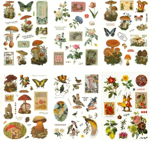 Miniatura 4 de BLEDS Calcomanías para Álbumes de Recortes, Libro de Calcomanías de Plantas y Hongos con Calcomanías Estéticas Ephemera, Suministros de Journaling