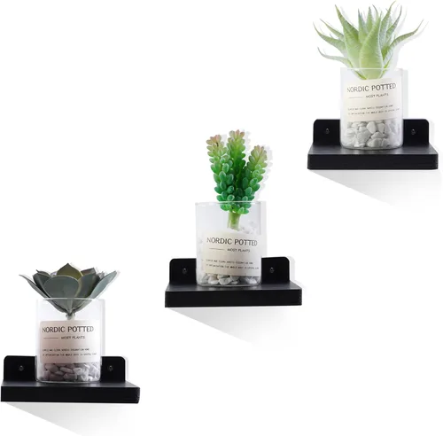 Miniatura 22 de Estante flotante pequeño, mini estante montado en la pared de 5 x 5 pulgadas, estante de madera rústica para dormitorio, sala de estar, baño, Gris