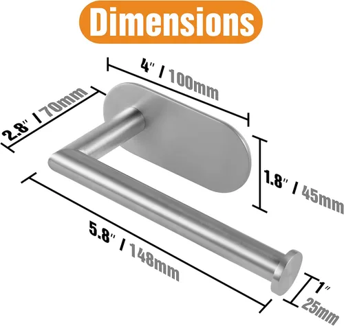 Miniatura 4 de HITSLAM Soporte de papel higiénico de acero inoxidable, autoadhesivo, a prueba de óxido, resistente, para baño Níquel cepillado