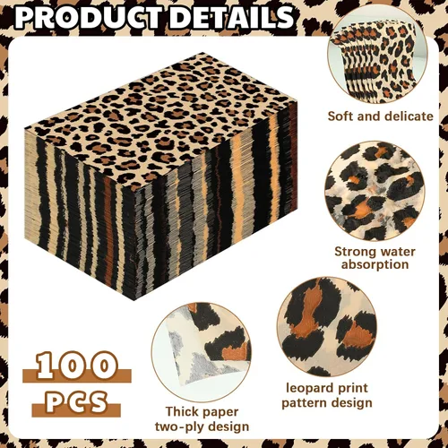 Miniatura 6 de Zonon Servilletas desechables con estampado de leopardo, toallas de mano desechables para baño, cóctel, cena, servilletas de papel decorativas