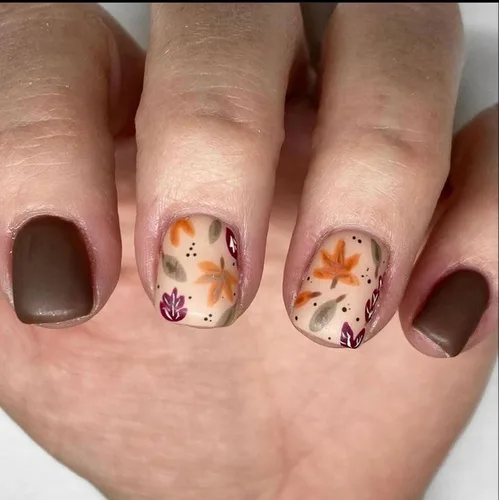 Miniatura 12 de Uñas postizas a presión de otoño, uñas postizas cortas cuadradas de MABKJLF con diseños de hojas de arce, pegamento brillante en uñas, uñas