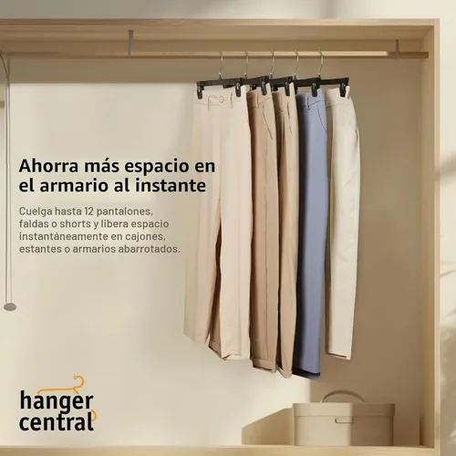 Miniatura 4 de Paquete de 12 perchas para pantalones - Perchas delgadas de plástico resistentes de 12 pulgadas con clips para faldas, pantalones, pantalones cortos
