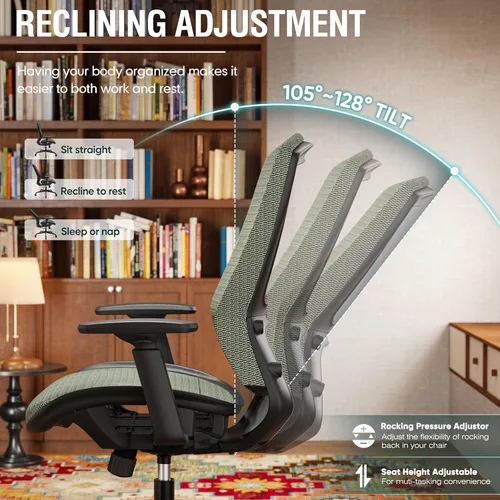Miniatura 8 de ELABEST T96 - Silla de oficina de malla, silla ergonómica para escritorio y computadora, silla de tarea resistente - Soporte lumbar y reposabrazos