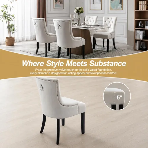 Miniatura 5 de Juego de 4 sillas de comedor modernas de mediados de siglo, sillas decorativas de terciopelo, sillas Parsons tapizadas, sillas laterales