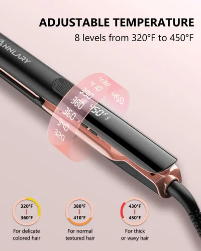 Miniatura 3 de Annlary - Plancha de pelo de 1 pulgada y rizador 2 en 1 de titanio y cerámica iónica con voltaje dual, con silicona resistente al calor, para menos