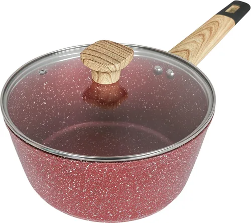 Miniatura 2 de Juego de utensilios de cocina antiadherentes de granito de 3 cuartos de galón (compatible con inducción) (rojo cañón)