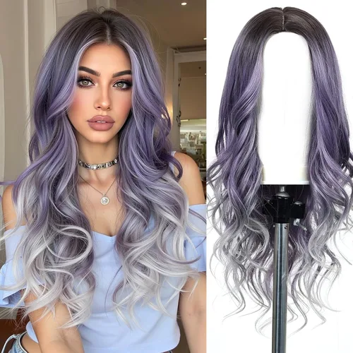 Miniatura 21 de Esmee Pelucas largas de color castaño rojizo ombré para mujer, peluca de cabello sintético ondulado y rizado natural para uso diario, fiestas