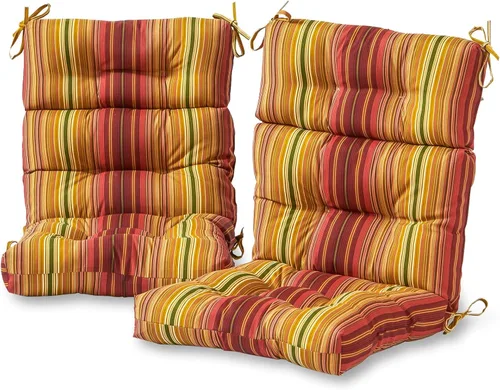 Miniatura 46 de Cojines para silla de respaldo alto para exteriores, diseño de asiento y respaldo con bisagras de una pieza, reversibles con 4 lazos, tela