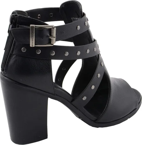 Miniatura 3 de Milwaukee Leather MBL9454 Sandalias de tacón negro con correa tachonada con tacón de plataforma para mujer